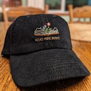 Black Corduroy Ball Cap with Embroidered Design Book Lover
